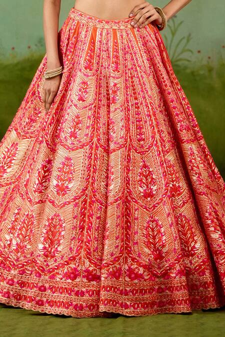 Buy Shyam Narayan Prasad Orange Silk, Organza Applique, Embroidery, Gota Patti, Beads, Sun Lehenga Set Buy_Shyam Narayan Prasad_Orange Silk, Organza Applique, Embroidery, Gota Patti, Beads, Sun Lehenga Set