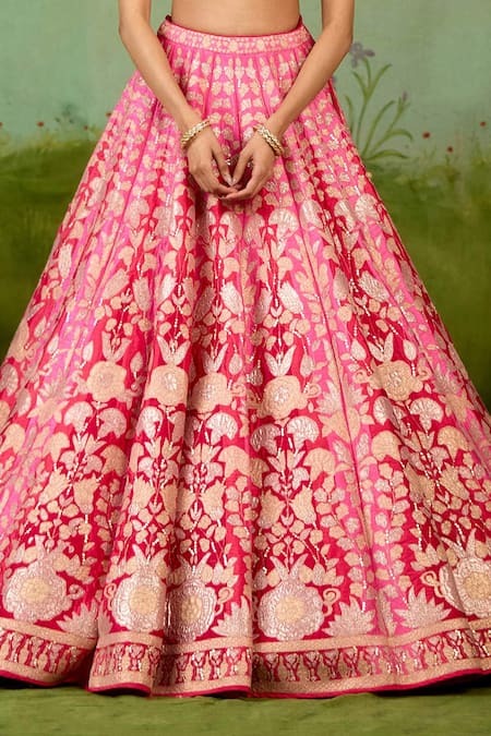 Shop Shyam Narayan Prasad Pink Silk, Organza Embroidery, Metallic Thread, Applique, Beads, Lehenga Set Online at Aza Fashions Shop_Shyam Narayan Prasad_Pink Silk, Organza Embroidery, Metallic Thread, Applique, Beads, Lehenga Set _Online_at_Aza_Fashions