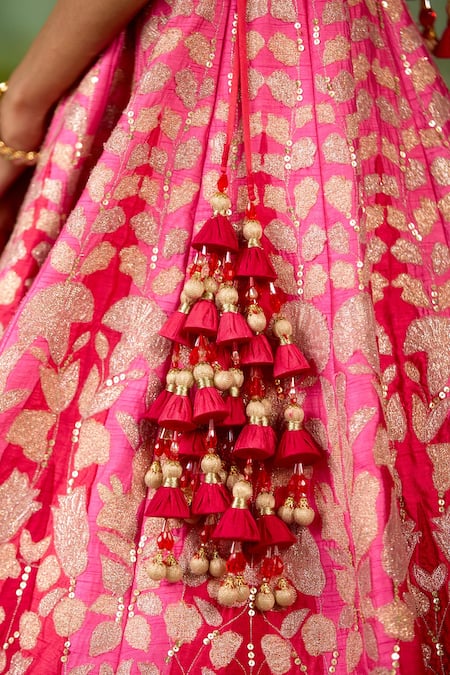 Shyam Narayan Prasad Pink Silk, Organza Embroidery, Metallic Thread, Applique, Beads, Lehenga Set at Aza Fashions Shyam Narayan Prasad_Pink Silk, Organza Embroidery, Metallic Thread, Applique, Beads, Lehenga Set _at_Aza_Fashions