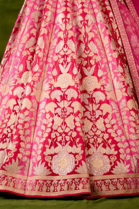 Buy Shyam Narayan Prasad Pink Silk, Organza Embroidery, Metallic Thread, Applique, Beads, Lehenga Set Buy_Shyam Narayan Prasad_Pink Silk, Organza Embroidery, Metallic Thread, Applique, Beads, Lehenga Set