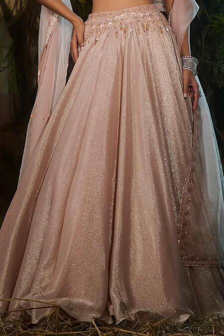 Shashank Arya_Pink Georgette, Tulle, Organza Sequins, Crystals, Beads Foil Lehenga Set _Online_at_Aza_Fashions