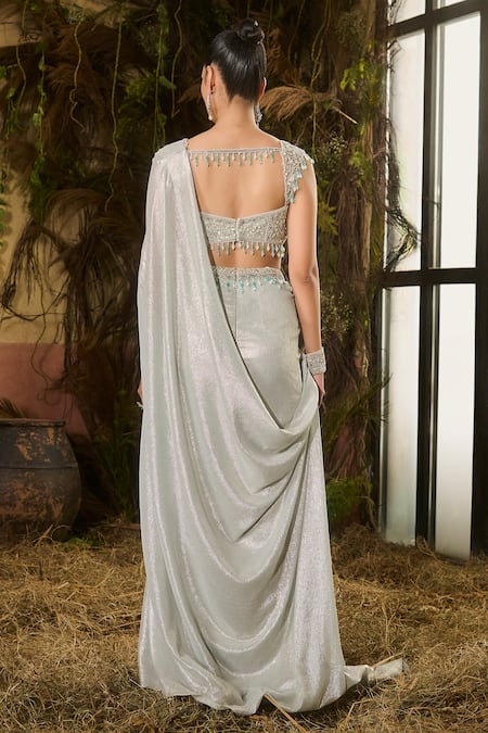 Shashank Arya Pre-Draped Saree With Embroidered Blouse 