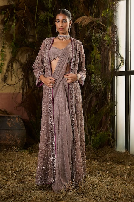 Shashank Arya Embroidered Pre-Draped Saree Set With Jacket 