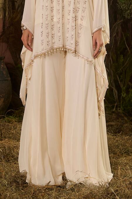 Shashank Arya_Ivory Georgette, Crepe, Shantoon Embroidered Kaftan Kurta And Sharara Set _Online_at_Aza_Fashions