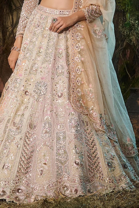 Buy_Shashank Arya_Multi Color Dupion, Organza Sequins, Pearls, Zari, Bridal Kali Lehenga Set _Online_at_Aza_Fashions