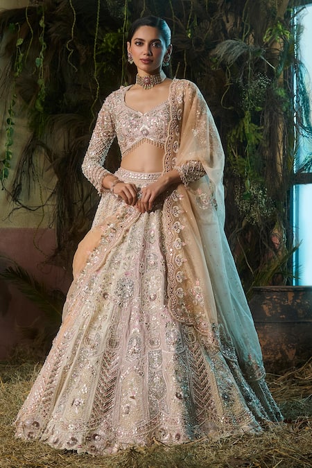 Shashank Arya_Multi Color Dupion, Organza Sequins, Pearls, Zari, Bridal Kali Lehenga Set _at_Aza_Fashions