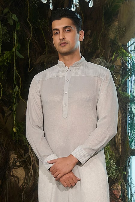 Shashank Arya_Blue Georgette, Cotton, Rayon Embroidery Metallic Kurta Set _Online_at_Aza_Fashions