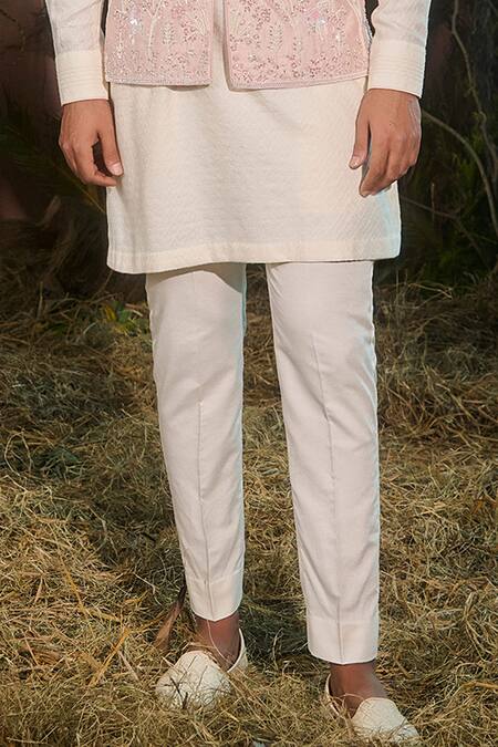 Buy_Shashank Arya_Peach Dupion, Rayon, Jacquard, Silk, Cotton Embroidered Nehru Jacket And Kurta Set _Online_at_Aza_Fashions