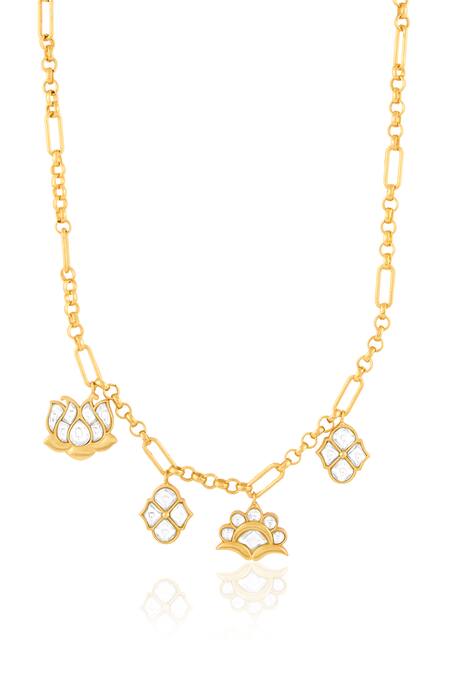 Mnsh_Gold Plated Noor Polki Charm Necklace _Online_at_Aza_Fashions