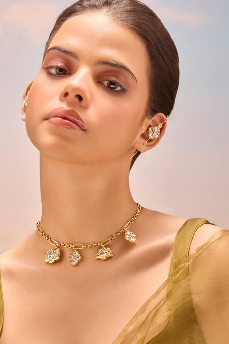 Buy_Mnsh_Gold Plated Noor Polki Charm Necklace 