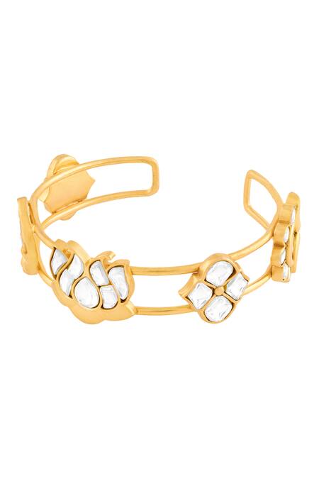 Buy_Mnsh_Gold Plated Imitation Gemstones Noor Kamal Polki Cuff Bracelet _Online_at_Aza_Fashions