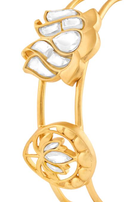 Shop_Mnsh_Gold Plated Imitation Gemstones Noor Kamal Polki Cuff Bracelet _Online_at_Aza_Fashions