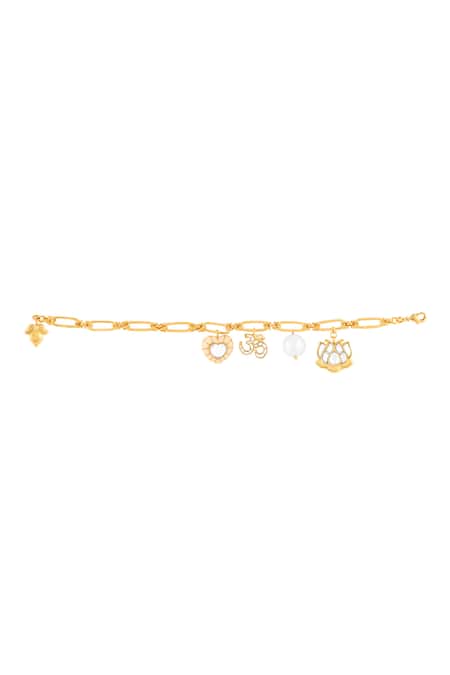 Mnsh_Gold Plated Pearls, Stones, Crystals Shubh Polki Bracelet _Online_at_Aza_Fashions
