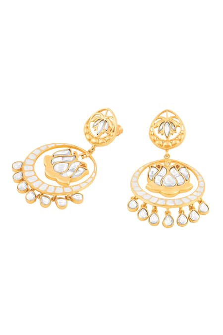 Mnsh_Gold Plated Imitation Gemstones Kamal Polki Earrings _Online_at_Aza_Fashions
