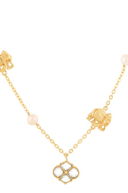 Mnsh_Gold Plated Polki Haathi Necklace _Online_at_Aza_Fashions