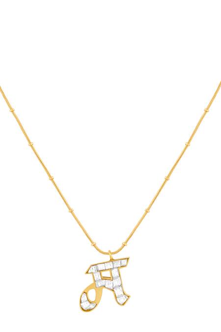 Mnsh_Gold Plated Polki M Shaped Pendant Necklace _Online_at_Aza_Fashions