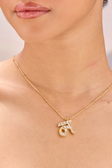 Mnsh Polki N Shaped Pendant Necklace 