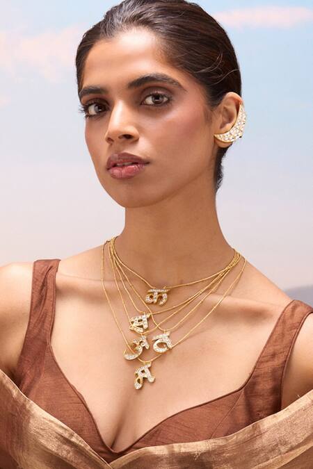 Shop_Mnsh_Gold Plated Polki N Shaped Pendant Necklace _Online_at_Aza_Fashions