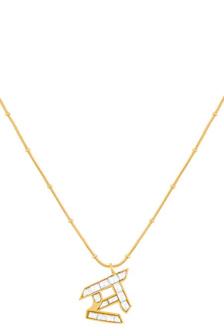 Mnsh_Gold Plated Polki S Shaped Pendant Necklace _Online_at_Aza_Fashions