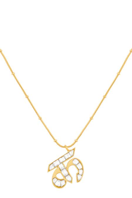 Mnsh_Gold Plated Polki K Shaped Pendant Necklace _Online_at_Aza_Fashions