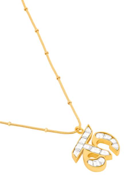 Buy_Mnsh_Gold Plated Polki K Shaped Pendant Necklace _Online_at_Aza_Fashions