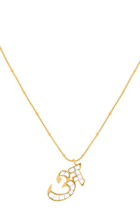 Mnsh_Gold Plated Polki A Shaped Pendant Necklace _Online_at_Aza_Fashions
