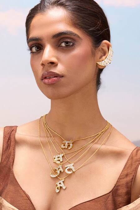 Buy_Mnsh_Gold Plated Polki A Shaped Pendant Necklace _Online_at_Aza_Fashions
