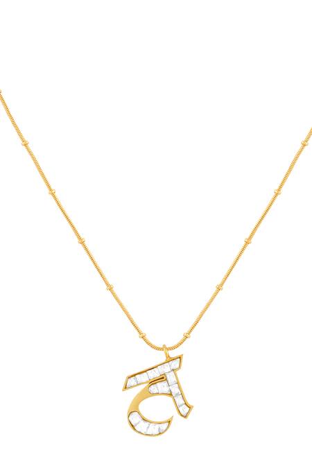 Mnsh_Gold Plated Polki T Shaped Pendant Necklace _Online_at_Aza_Fashions