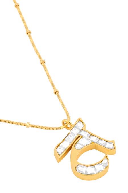 Buy_Mnsh_Gold Plated Polki T Shaped Pendant Necklace _Online_at_Aza_Fashions
