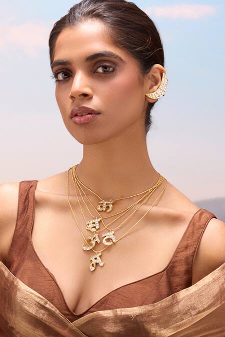 Shop_Mnsh_Gold Plated Polki T Shaped Pendant Necklace _Online_at_Aza_Fashions