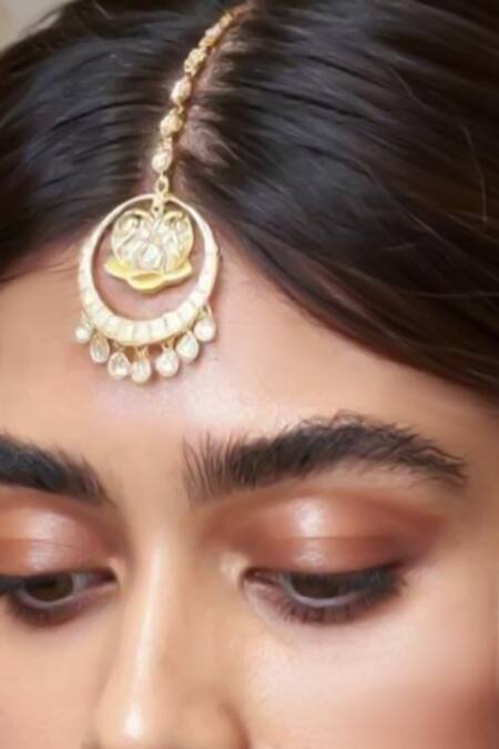 Shop_Mnsh_Gold Plated Kamal Polki Maangtika _Online_at_Aza_Fashions