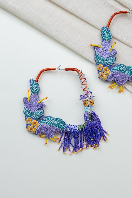 Buy_Krutiarts_Purple Beads, Embroidery, Tassels Urmila Earrings 