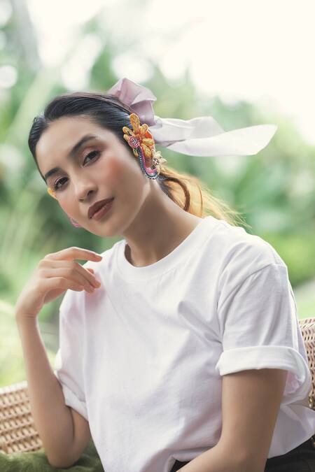 Buy_Krutiarts_Yellow Beads, Embroidery Kajol Earrings _Online_at_Aza_Fashions