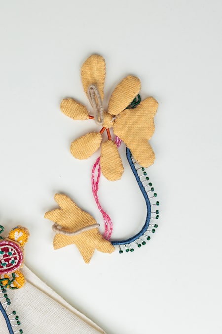 Shop_Krutiarts_Yellow Beads, Embroidery Kajol Earrings _Online_at_Aza_Fashions