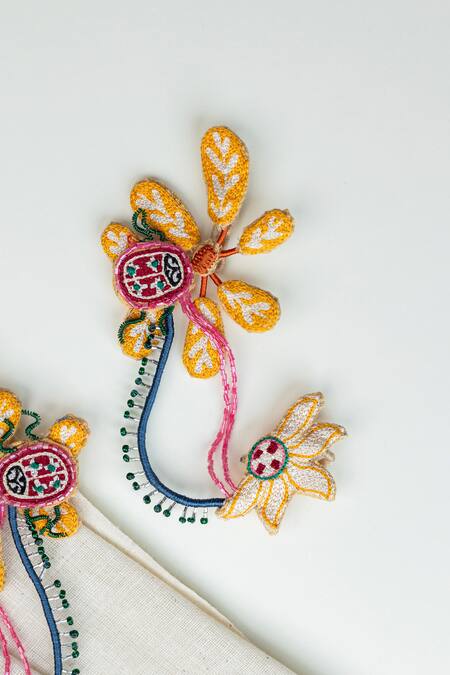 Krutiarts_Yellow Beads, Embroidery Kajol Earrings _at_Aza_Fashions