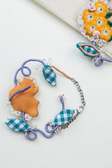 Shop_Krutiarts_Yellow Beads, Embroidery Juhi Earrings _Online_at_Aza_Fashions