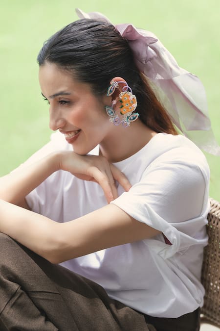 Krutiarts_Yellow Beads, Embroidery Juhi Earrings _at_Aza_Fashions