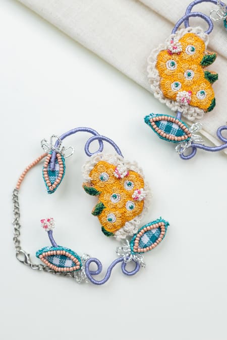 Buy_Krutiarts_Yellow Beads, Embroidery Juhi Earrings 