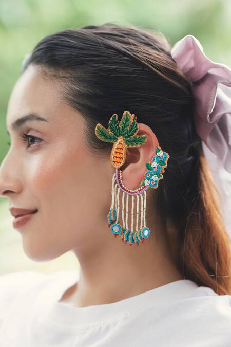 Krutiarts_Multi Color Embroidery, Beads, Mirrors Shilpa Earrings _Online_at_Aza_Fashions