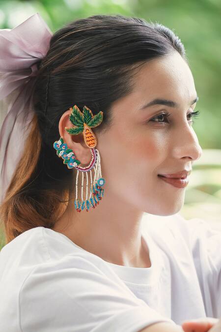 Shop_Krutiarts_Multi Color Embroidery, Beads, Mirrors Shilpa Earrings _Online_at_Aza_Fashions