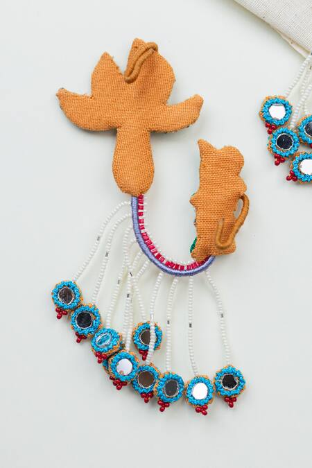 Krutiarts_Multi Color Embroidery, Beads, Mirrors Shilpa Earrings _at_Aza_Fashions