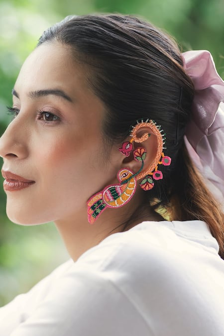 Shop_Krutiarts_Multi Color Embroidery, Beads, Mirrors Raveena Earrings _Online_at_Aza_Fashions