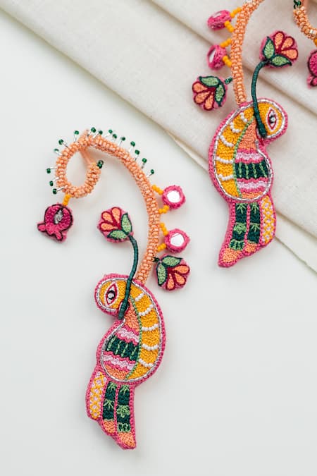 Buy_Krutiarts_Multi Color Embroidery, Beads, Mirrors Raveena Earrings 