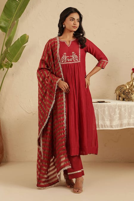 Gulabik Jaipur Maroon Hand Embroidred Kurta Set 