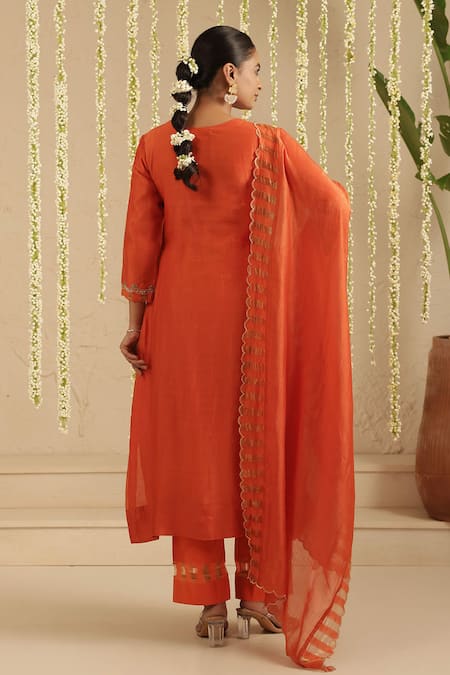 Gulabik Jaipur Burnt Orange Zardozi Work Kurta Set 