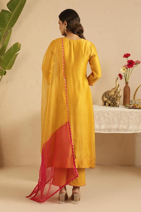 Gulabik Jaipur Deep Gold Embroidered Kurta Set 