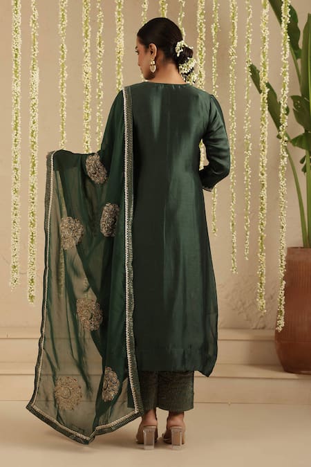 Gulabik Jaipur Bottle Green Embroidered Kurta Set 