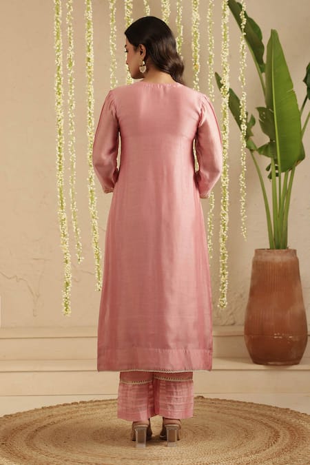 Gulabik Jaipur Dusty Pink Embroidered Kurta & Pant Set 