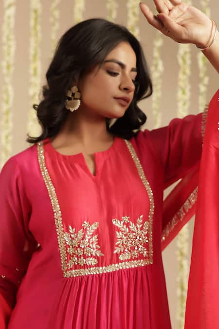 Buy_Gulabik Jaipur_Pink Chanderi Sequins, Stones, Gota Patti, Metallic Thread Embroidered Kurta Set 