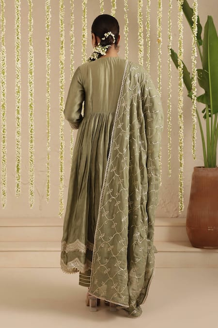 Gulabik Jaipur Moss Green Embroidered Anarkali Set 
